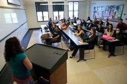 Student delivering speech to class