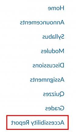 Screenshot highlighting the Ally Course Accessibility Report in a Canvas Course navigation menu