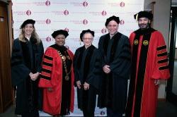 Montclair President Jonathan Koppell, journalist James D. Axelrod, Assemblywoman Mila M. Jasey, Chancellor Marcheta P. Evans and U.S. Congresswoman Mikie Sherrill.