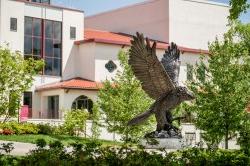 Photo of Hawk statue in front of Kasser Theater.