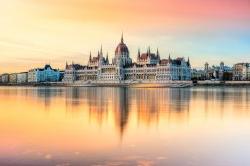 Hungarian Parliament at sunset, Budapest, Hungary.