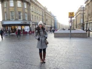 Student in plaza at Newcastle